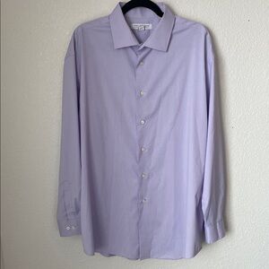 Collection By Michael Strahan Dress Shirt 17.5 34/35 Purple Wrinkle Free Stretch